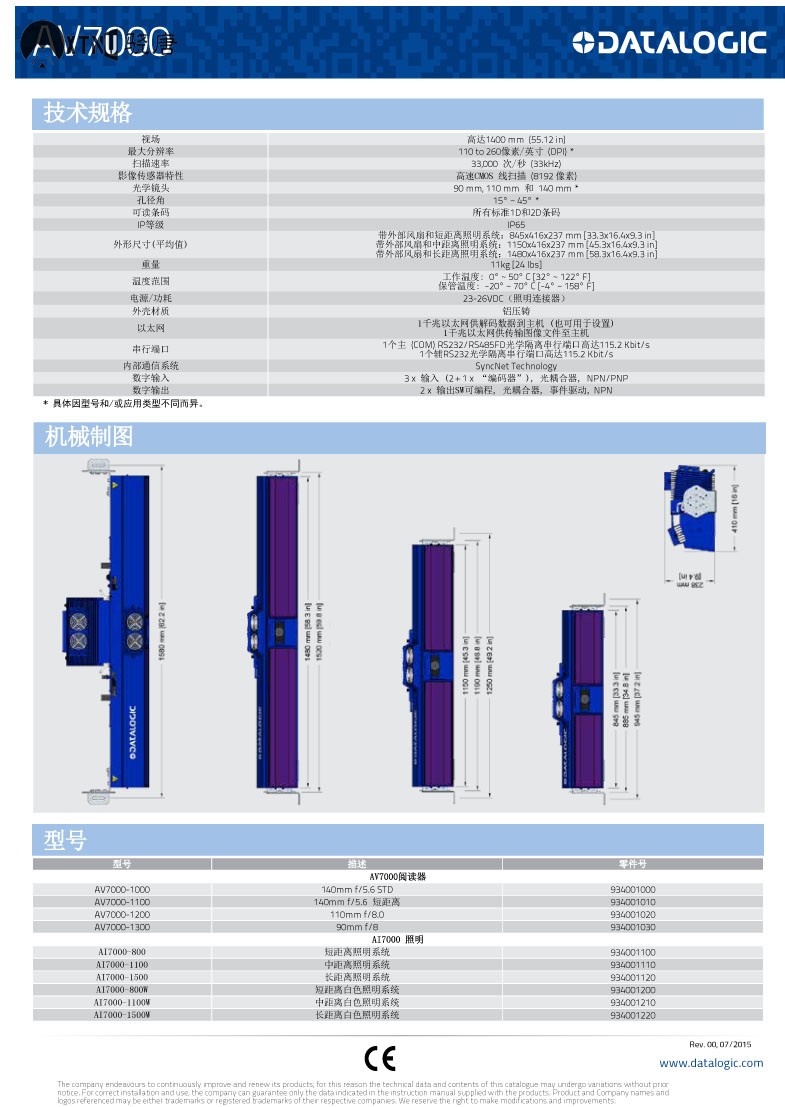 DATALOGIC得利捷 AV7000线性相机